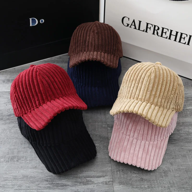 

Autumn and winter Korean version duckbill cap solid color thick strip couple corduroy hat versatile student trend warm baseball