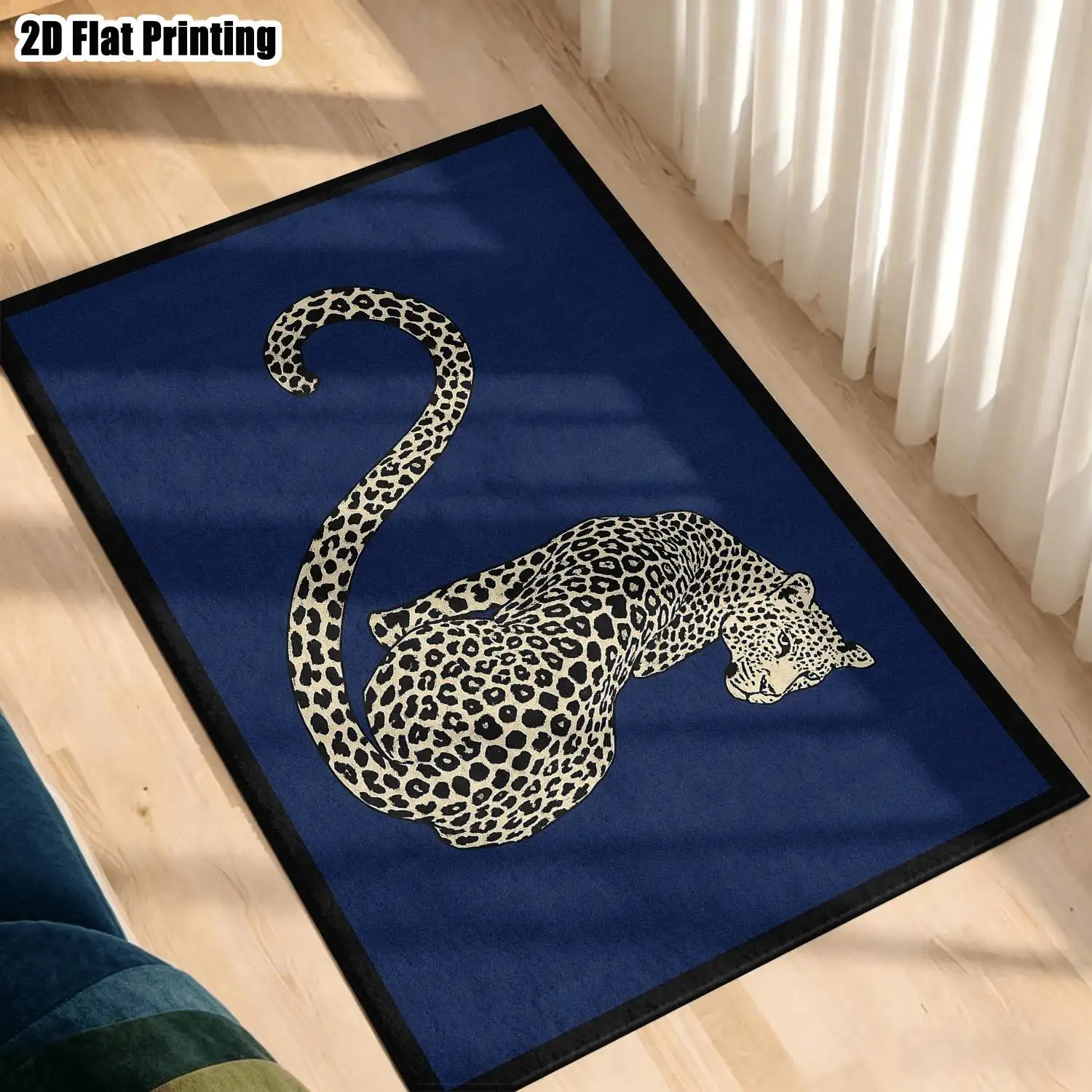 1Pc 2D Printed Dark Blue Leopard Pattern Carpet: Nordic/Instagram/Modern Minimalist/European/Vintage Style, Home Decor, Multi-Size, Machine Washable, Suitable for Entrance, Dining, Foyer, Bedroom, Living Room