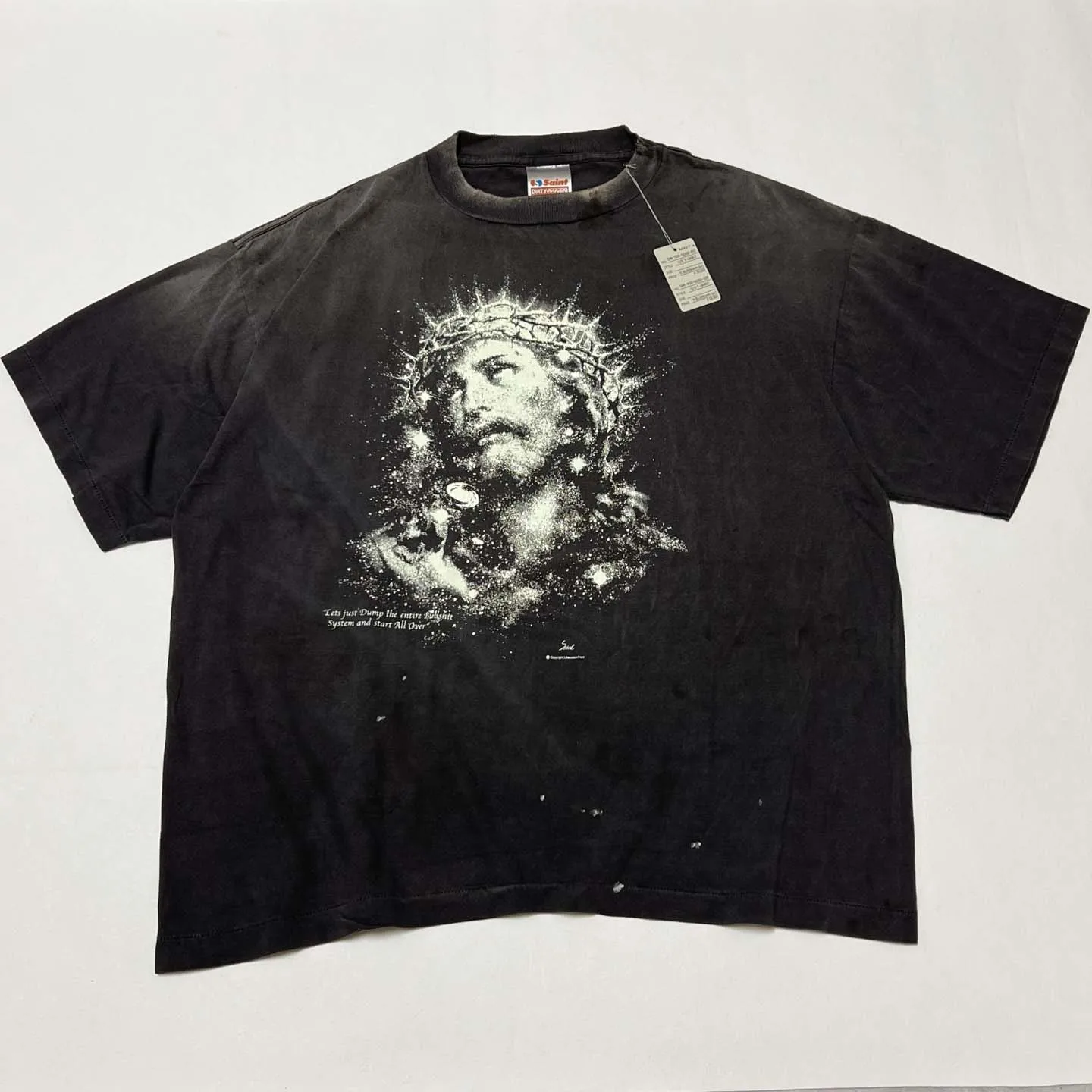

Best Version 1:1 Saint Luminous thorns Jesus Printed Women Men Washed T shirts tees Hiphop Oversized Men Cotton T shirt