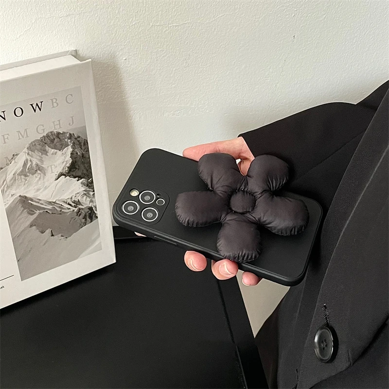 كوريا القطن ملء لطيف ثلاثية الأبعاد زهرة قوس العالمي طوي البنصر حامل حامل قبضة توك قوس آيفون 14 11 13 12