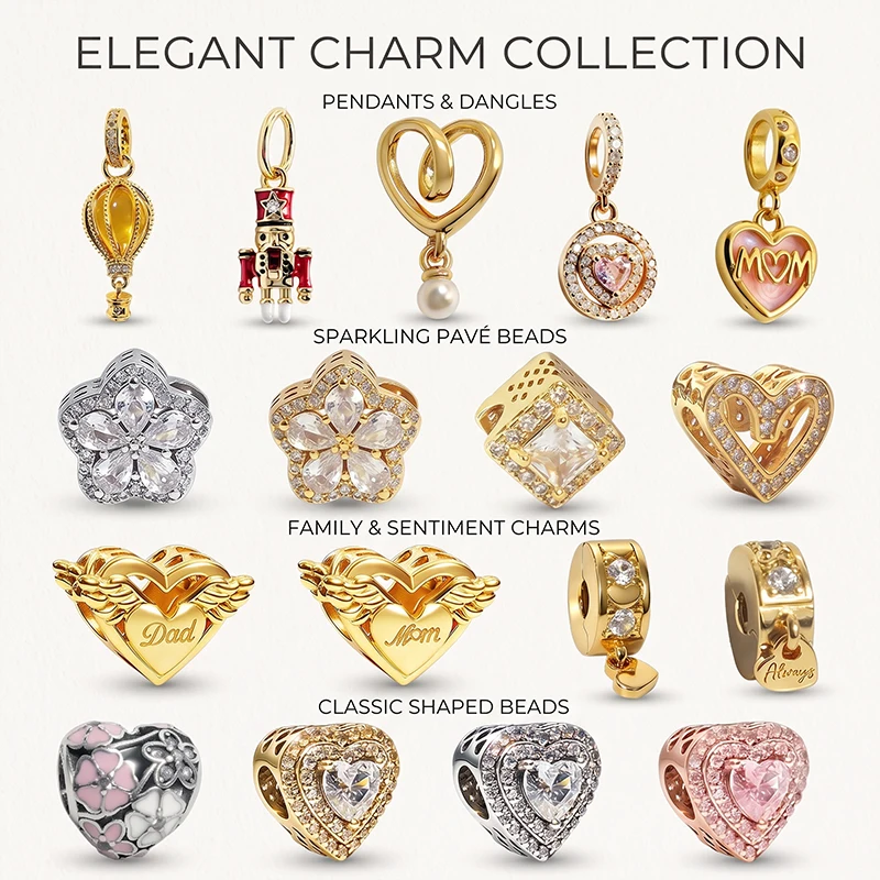 Original Charm Beads,Square Sparkle Halo Charm &Sparkling Clear Hot Air Balloon Dangle,Fit Pendant Bracelet Women Jewelry Gift.