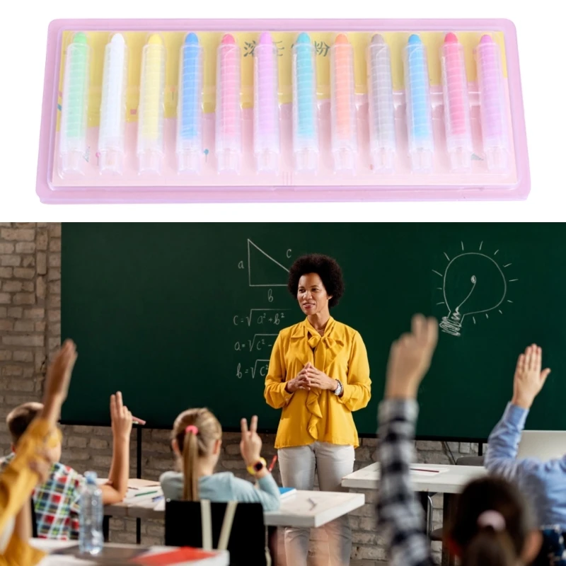 Vibrant Colored Chalk Set with Holder Dust free and Break resistant for Children's Drawing and Writing K1KF