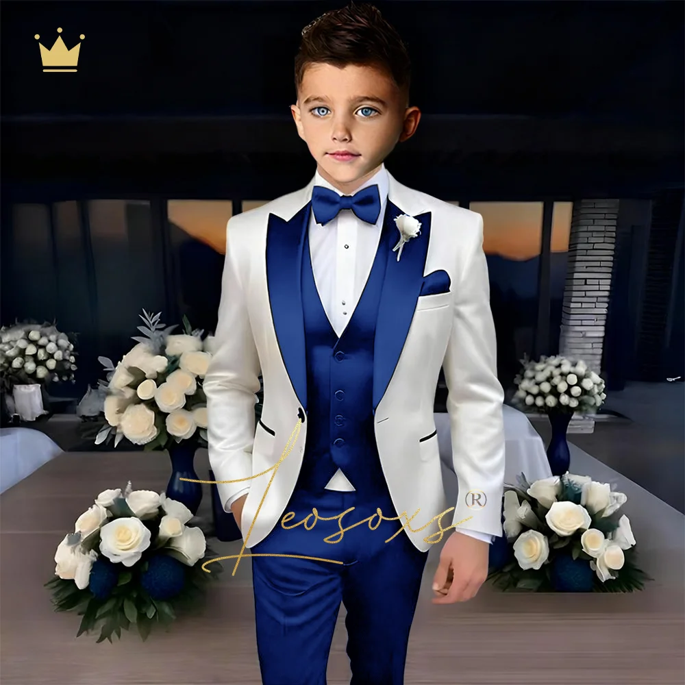 طقم بدلة للأولاد مكون من 3 قطع، ياقة متباينة، طراز رائع، بدلة، سترة وبنطلون، اختيار علوي لحفلات الزفاف والحفلات للأطفال #1