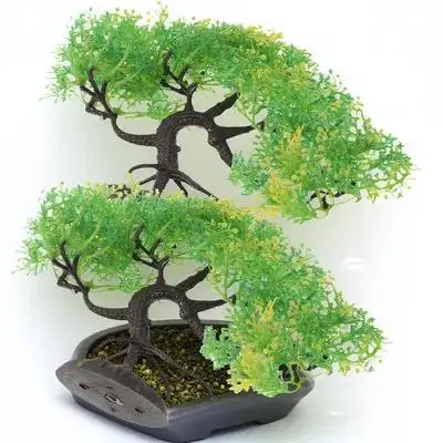 

2pcs Fake Aquarium Plants Simulated Welcoming Pine Potted Fish Tank Decorations Soft Plastic Ornament for Aquarium Reptile Cage