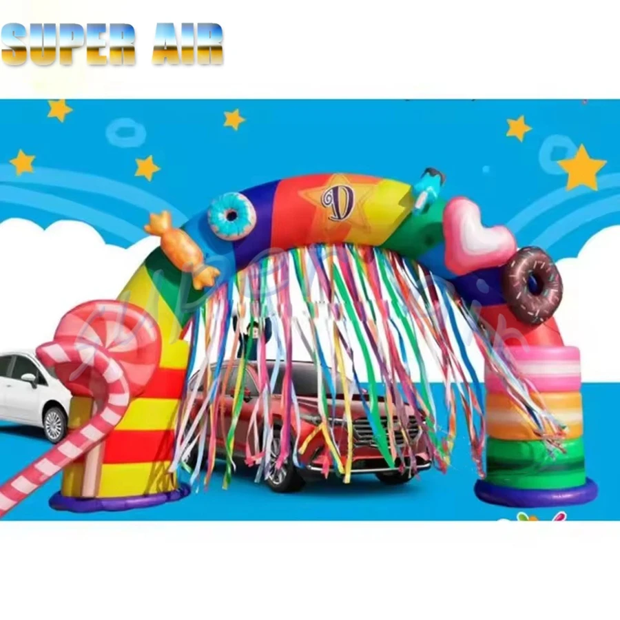 Custom beautiful outdoor inflatable arch used for children's party inflatable candy arch with door curtain