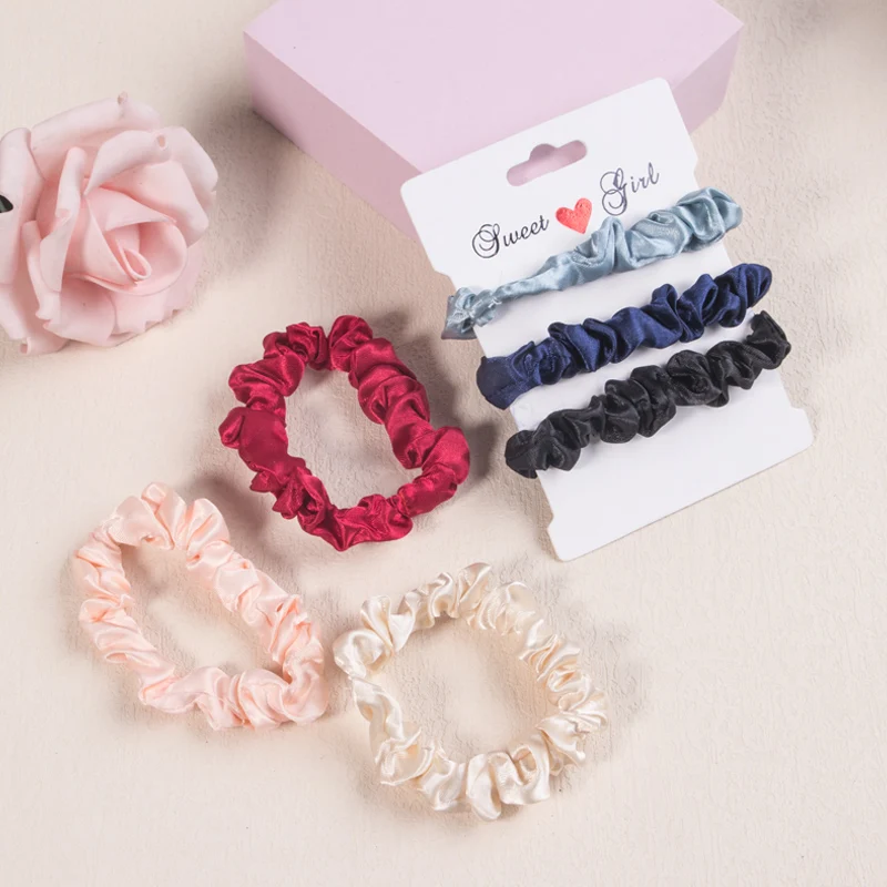 6pcs/set Women Elastic Hair Ties Soft Satin Hairbands Ties Ponytail Holder Scrunchies Kids Hair Accessories