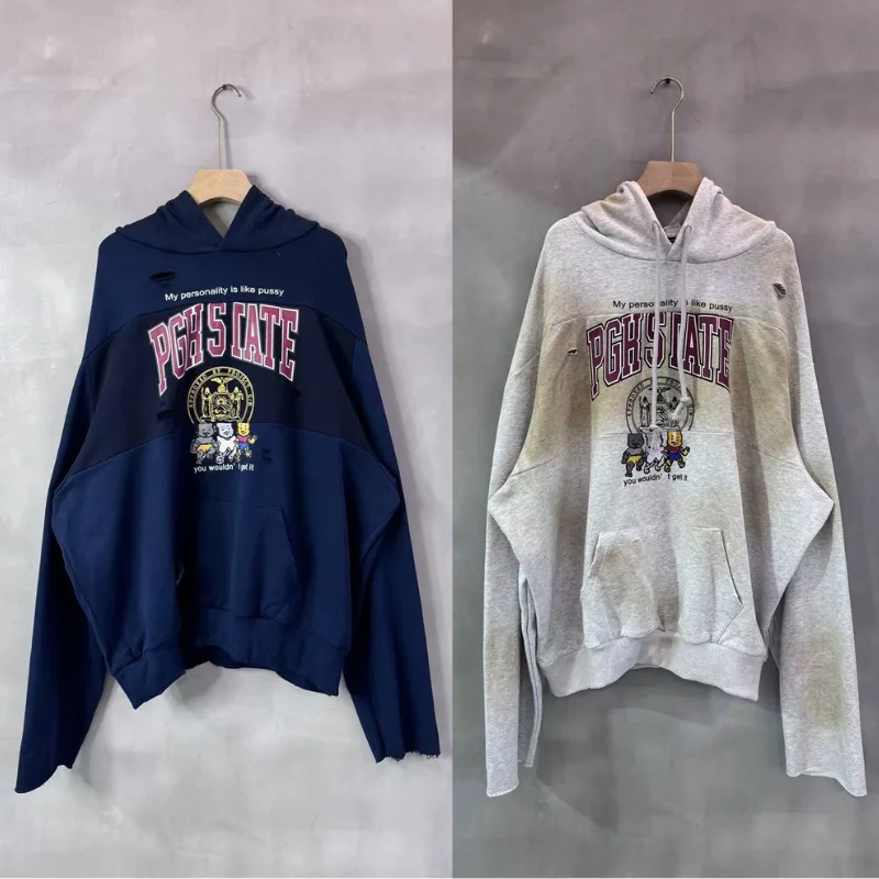 

Project Jacket Do Old Лоскутная толстовка с принтом медведя Американская повседневная свободная женская и мужская толстовка с капюшоном