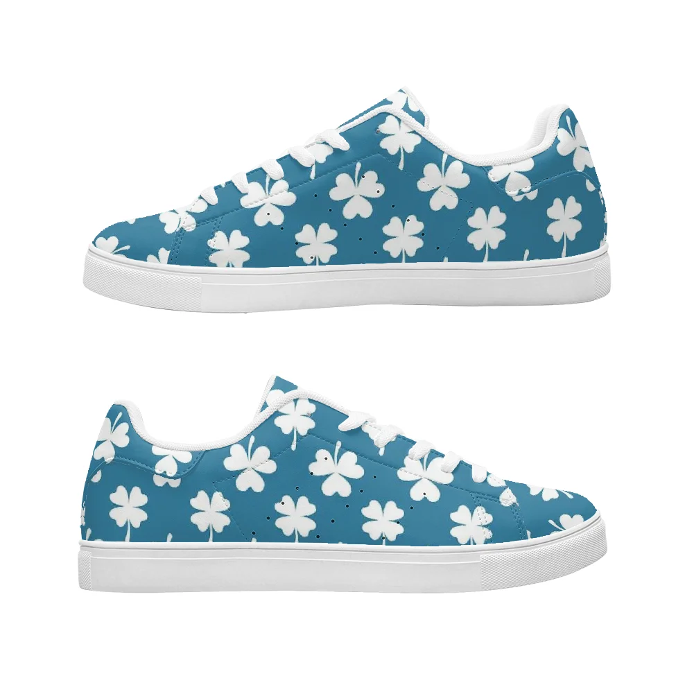 

White four-leaf clover print blue casual sneakers high-quality fashionable youth shoes athletic shoes sport shoes