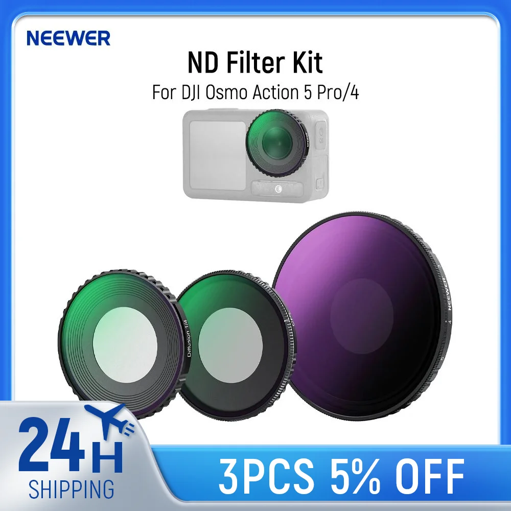 

NEEWER ND Filter Kit Compatible with DJI Osmo Action 5 Pro/4, Variable ND8-32+ CPL + Black Mist Diffusion 1/4 Filter