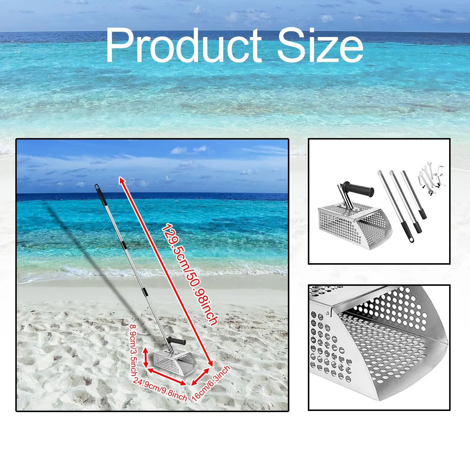 Long Handle Sand Shovel Sturdy Portable Metal Gardening Shovel Adults Rustproof Versatile Pole Fast Sifting Detector Accessories