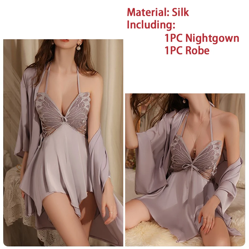 Jubah mandi seksi putih setelan tidur seksi pita gaun wanita piyama baju tidur baju tidur pakaian Malam godaan jubah mandi V-Neck