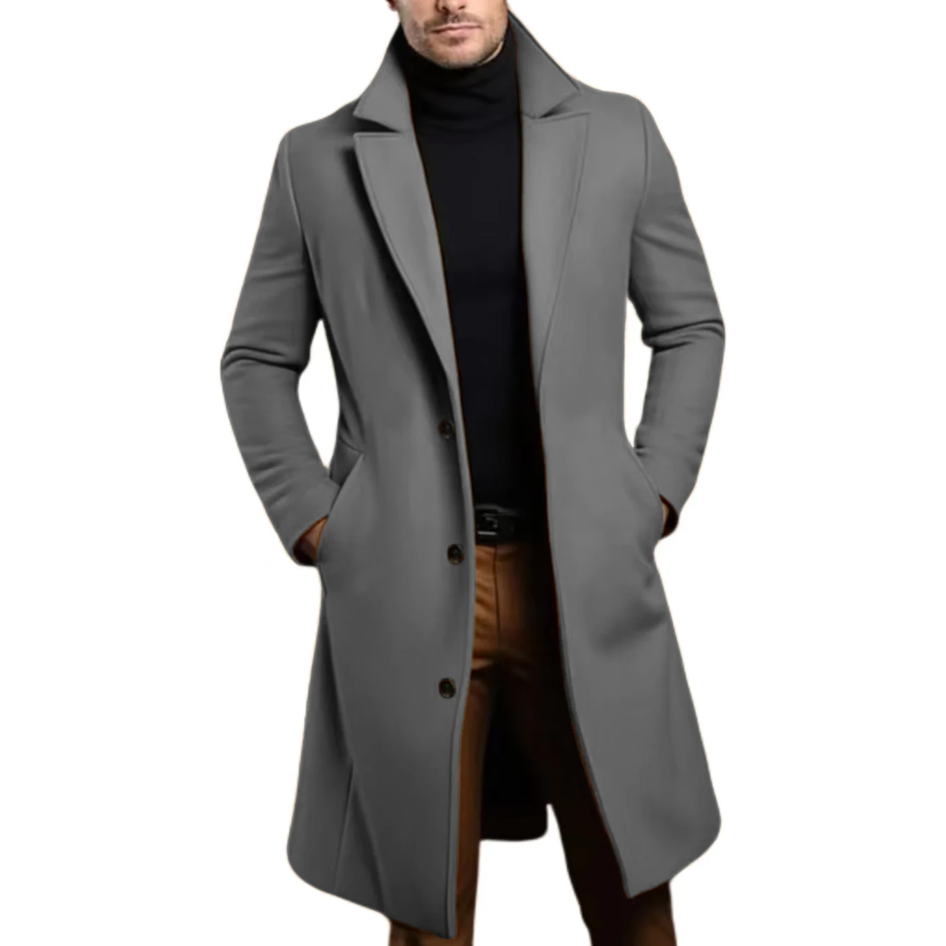 Men Lapel Coat Stylish Warm and Comfortable Black Trench Coat for Men Winter Autumn Overcoat Classic Lapel Daily Office