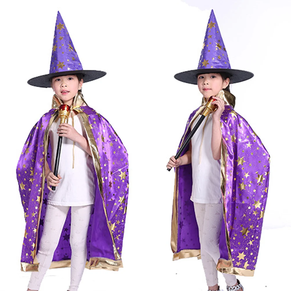 Wizard Costume Cape Adult Costumes Kids Hat Boys Witch for Girls Halloween Cloak with Aldult Child