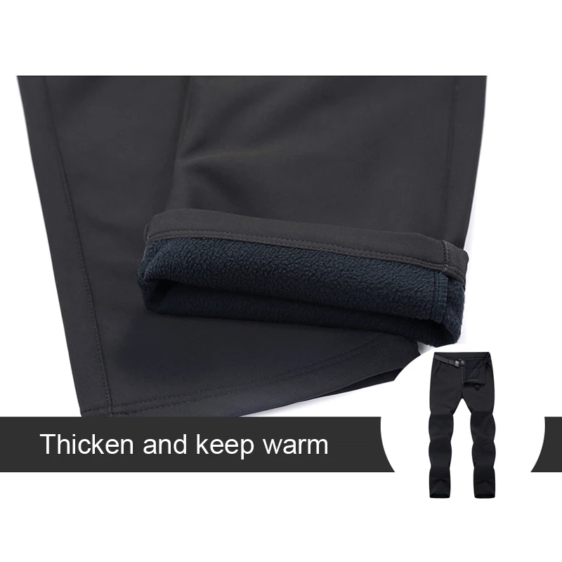 Winter Fleece Men Pants Hiking Climbing Camping Waterproof Work Pants Outdoor Sports Mountaineering Skiing Warm Trousers