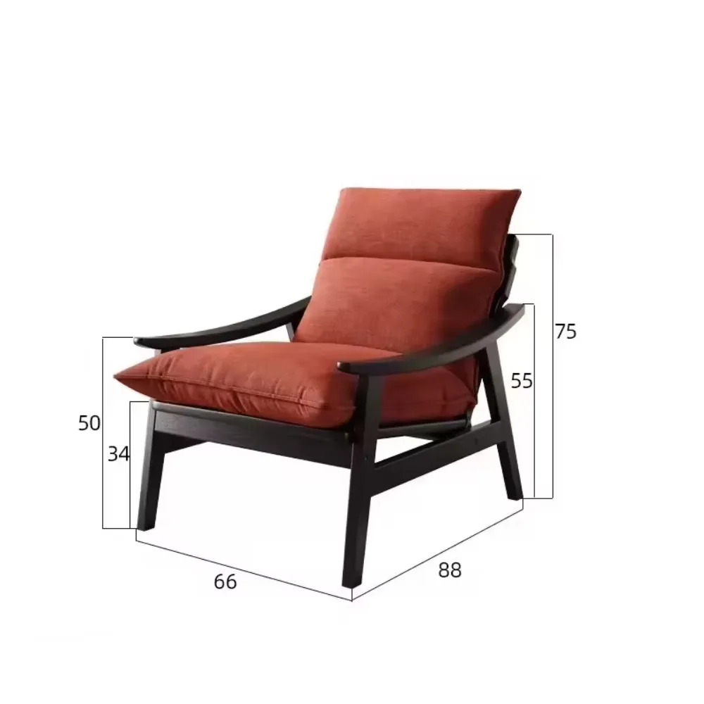 Modern Nordic Solid Wood Lounge Chair with Cushioned Seat Minimalist Fabric Armrest Accent Chair for Living Room Balcony