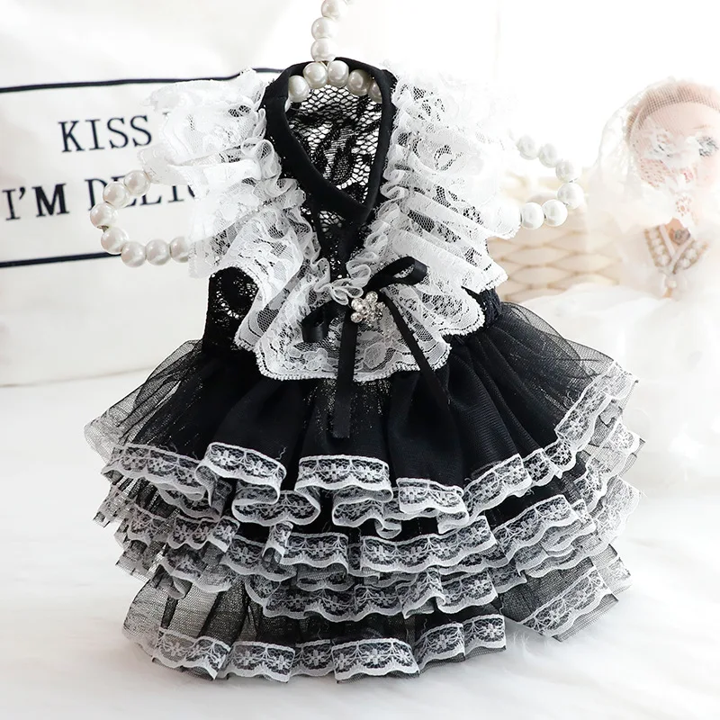 

Lace Contrast Color Stitching Cute Pet Clothing Cat Princess Dresses Fashion Elegant Pet Dog Wedding Dress Designer Dog Clothes