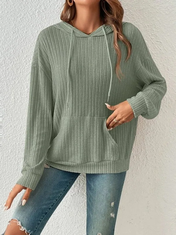 2025 Solid Color Hoodie Autumn/Winter New Women's Knitted Shirt