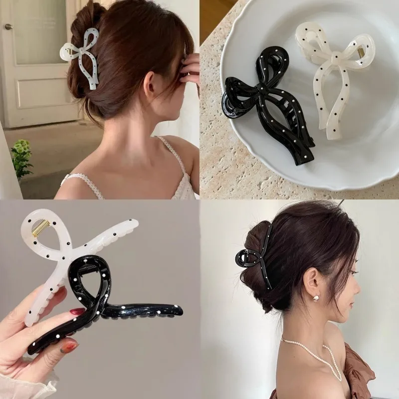 

AISHG Black White Bowknot Hair Claw for Women Korean Elegant Bow Hair Clips Crab Hairpins Barrette Girl Hair Accessories