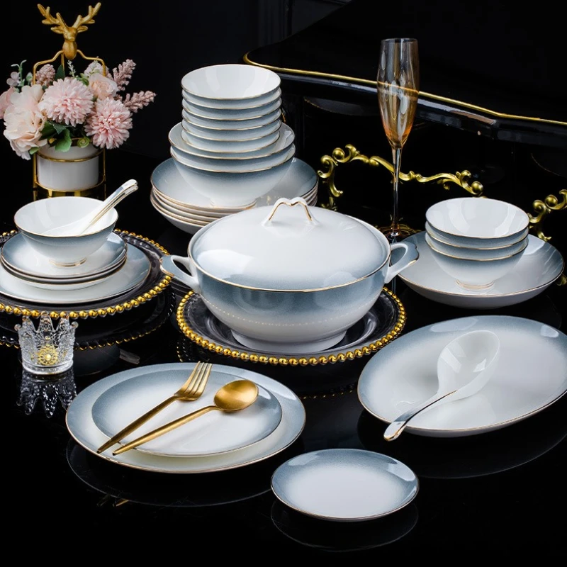 

nordic plates dinner sets fine light luxury bone china ceramic tableware dinner breakfast tableware sets vajillas completa Bowl
