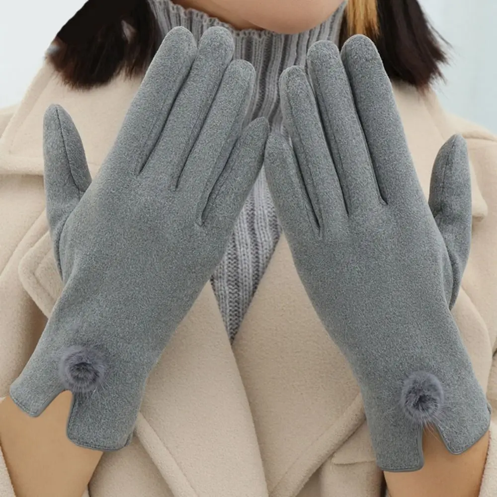 Cute Velvet Winter Suede Gloves Soft Windproof Pu Leather Gloves Solid Color Warm Women Cycling Mittens Girls