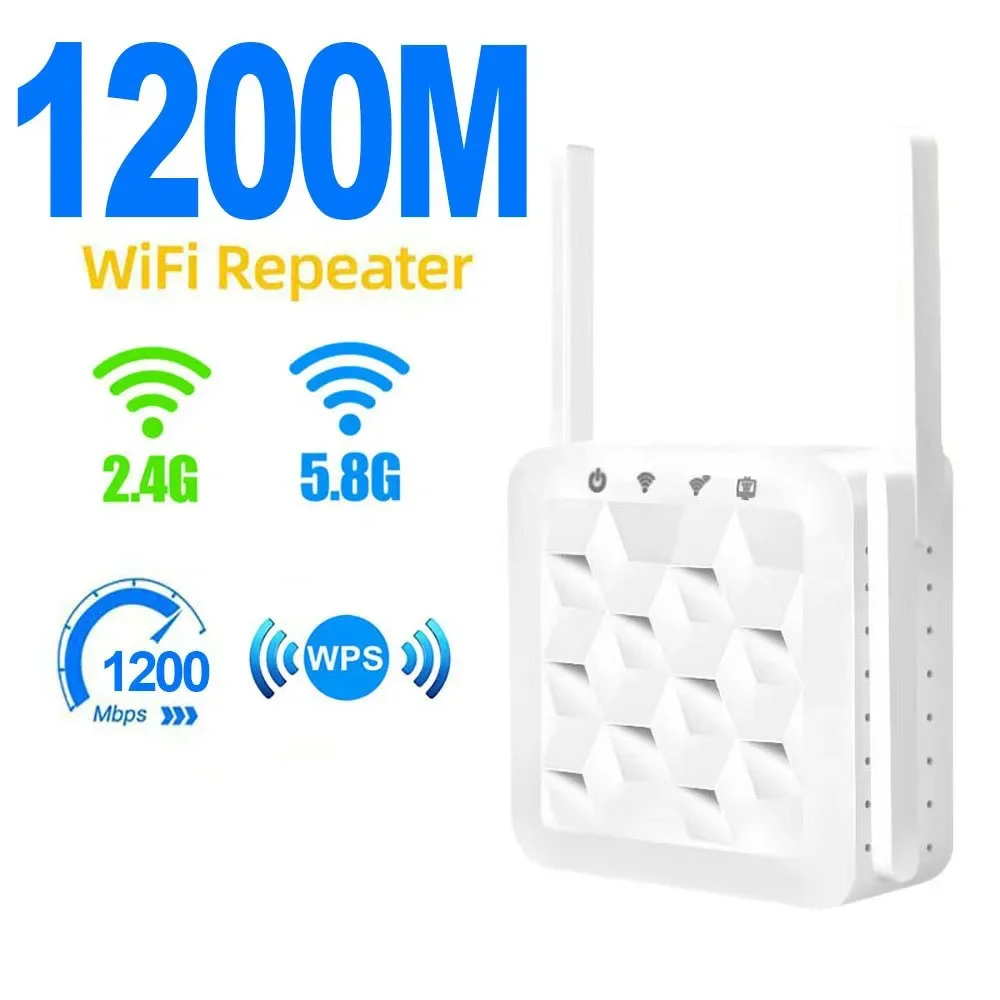 1200Mbps Wireless WiFi Repeater Signal Booster Dual-Band 2.4G 5G WiFi Extender 802.11ac Gigabit WiFi Amplifier WPS Router