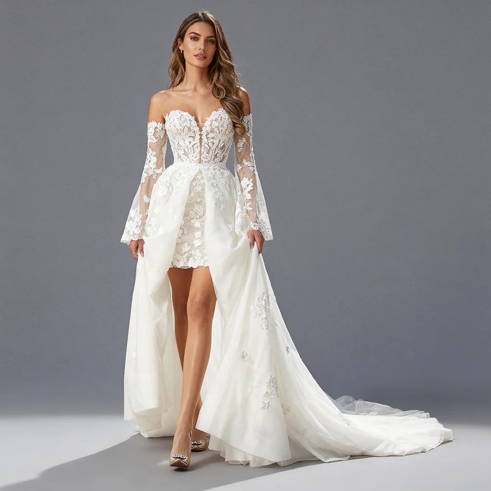 

Elegant Chic Woman Evening Dress Simple Lace Strapless Wedding Dresses for Special Occasions Robes De Cocktail vestido festa