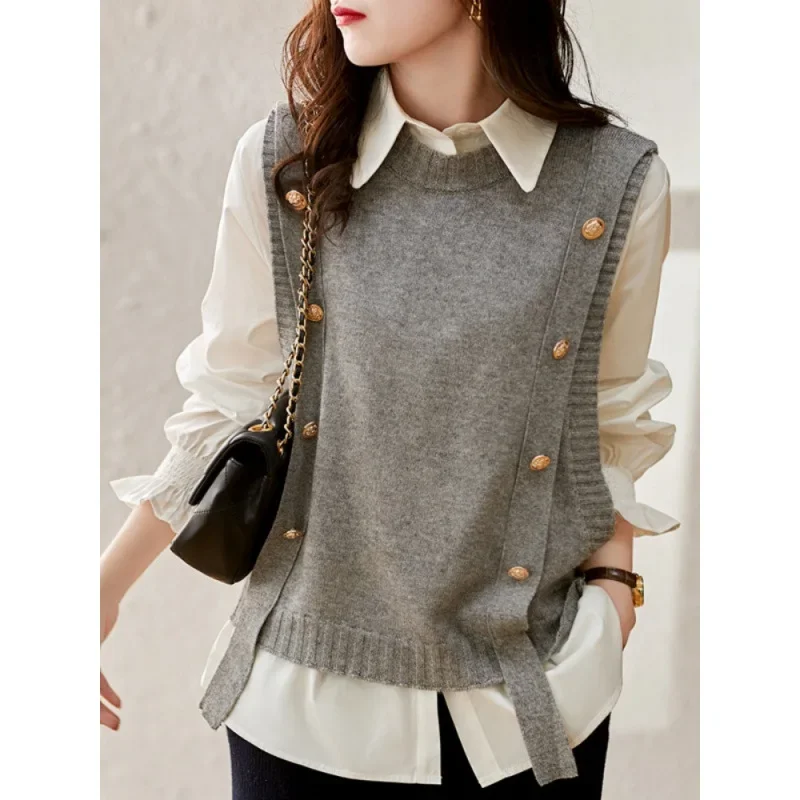 

Women's Sweater Vest Single-Knit Vest Sweater Autumn Winter New plus Size Top Fashion Clothing Korean Style Knitted