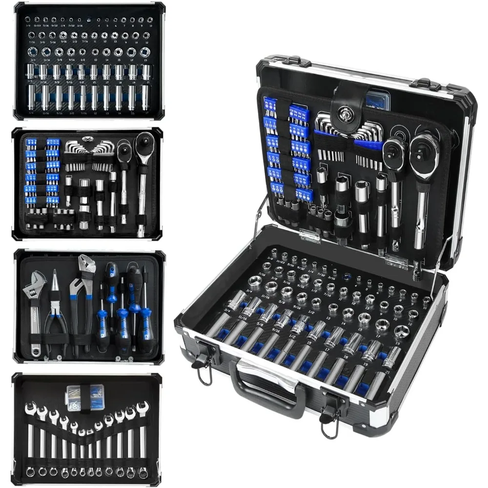 

Prostormer Mechanic Tool Set, 240-Pieces Universal Household Auto Repair Tool Kit with Heavy Duty Aluminium Tool Box