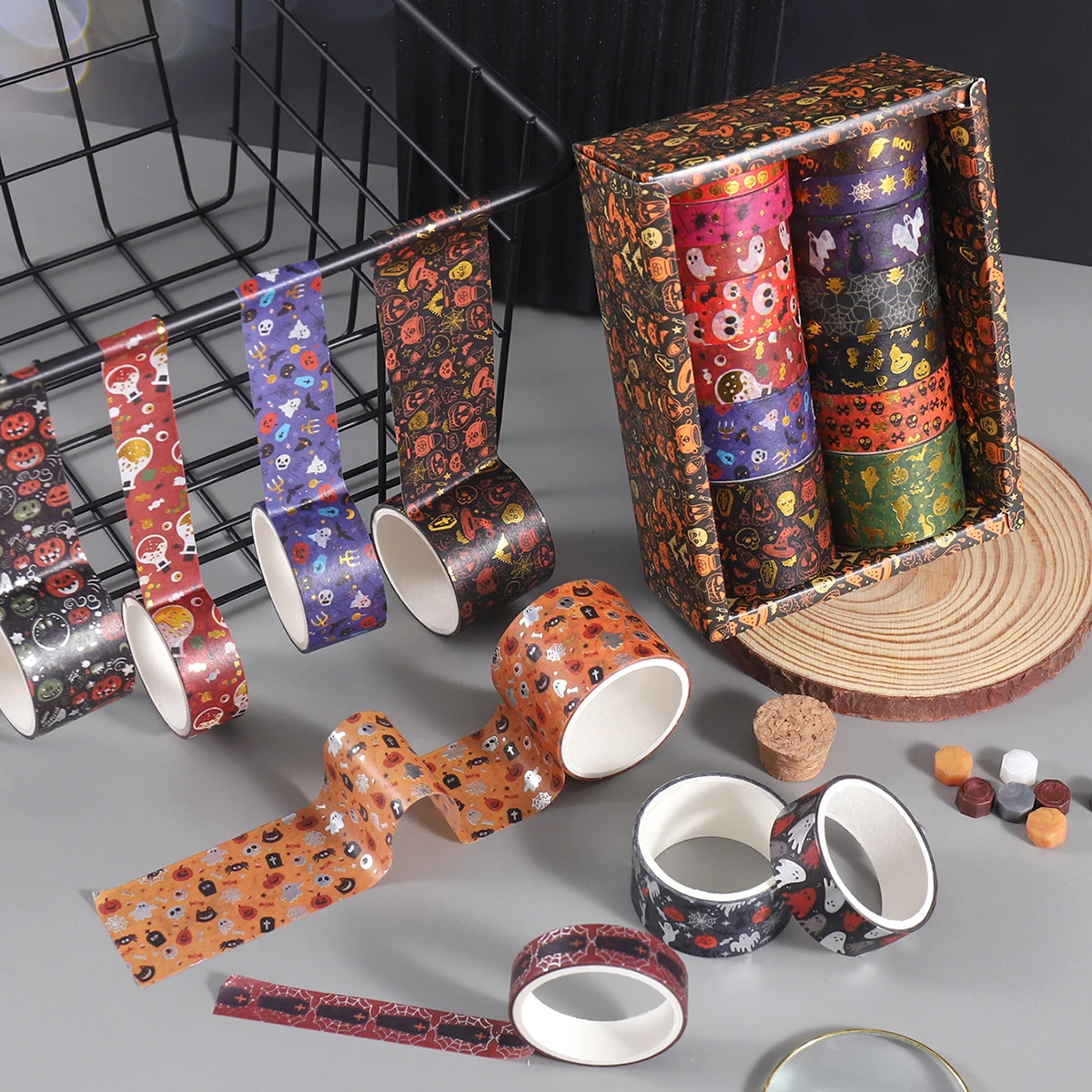 14 لفة/صندوق، شريط واشي رائع بنمط الهالوين، تصميم عملية برونزية مبتكرة، لتزيين حفلات الهالوين بنفسك #4