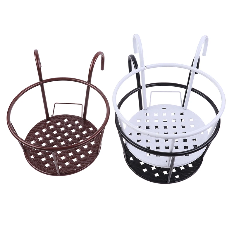 Outdoor Hanging Basket Plant Iron Racks Fence Balcony Round Flower Pot Decor Plant Pots Hanging Planter