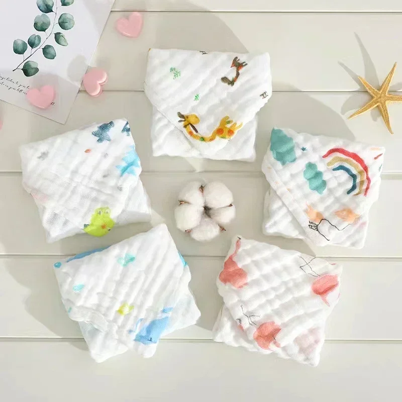 1pcs/5pcs Baby Towels Handkerchief Bathing Washcloth Newborn 6 Layers Cotton Muslin Soft Infant Hand Towel Baby Items 25*25CM