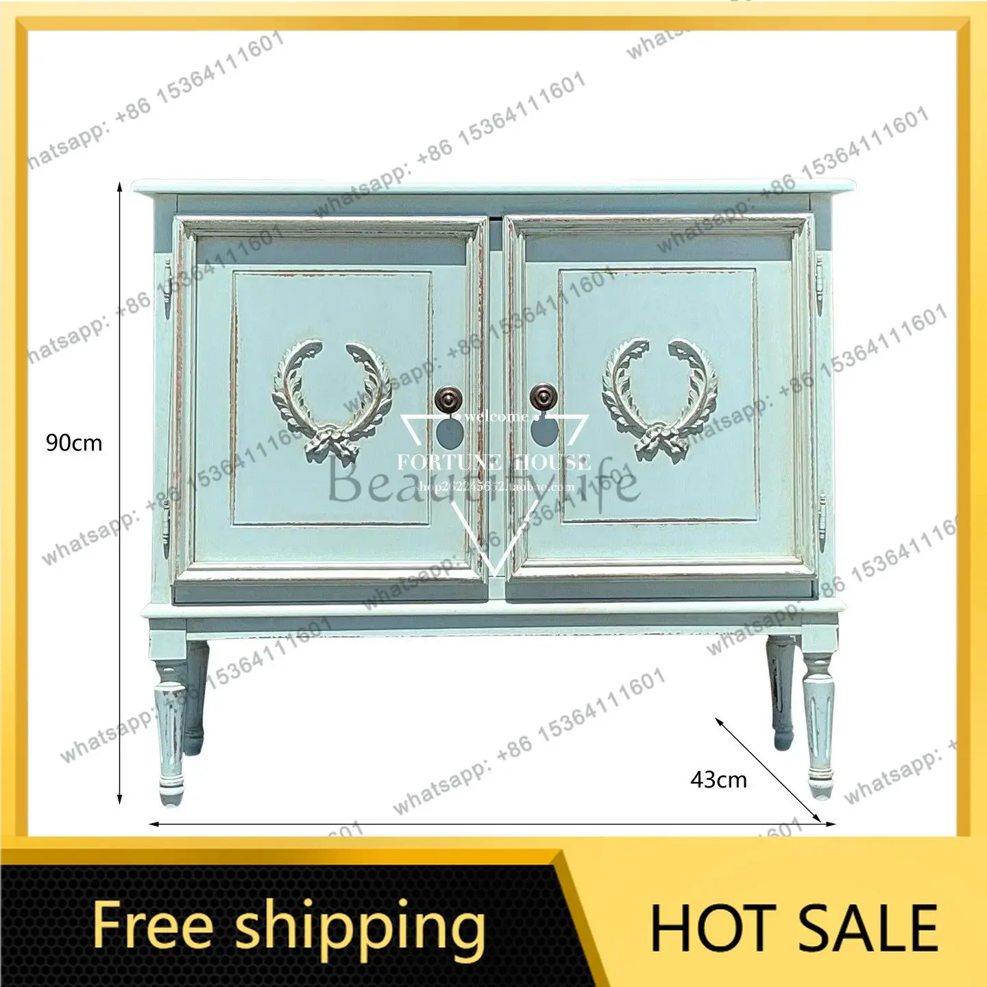 French retro old porch cabinet entry foyer decoration American solid wood carving flower dining side cabinet storage