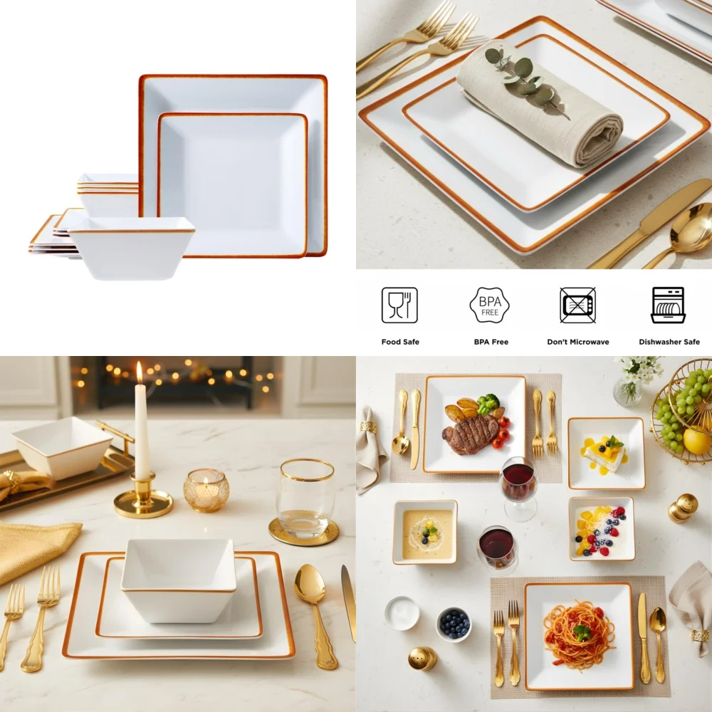 

Ceramic Tableware Set12 Piece Melamine Dinnerware Set with Plates and Bowls Non Breakable Durable Lightweight Perfect for Home