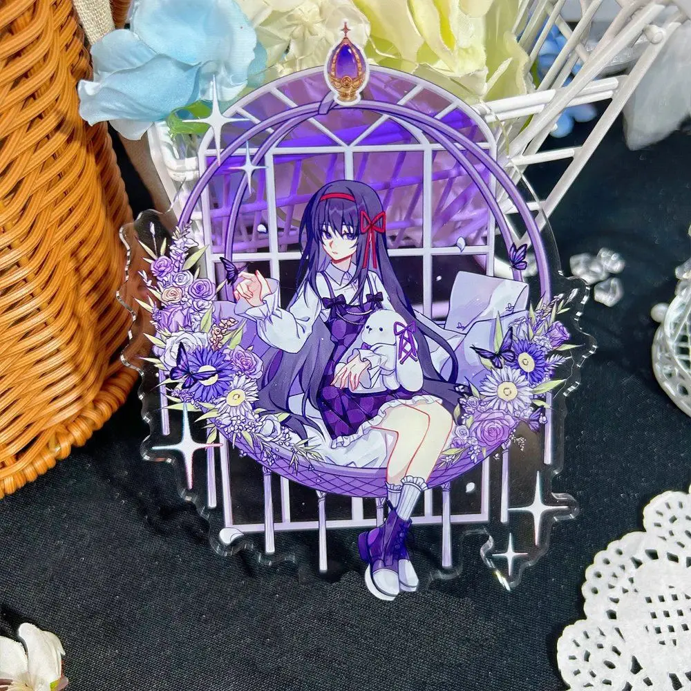 Madoka Magica Flower Basket Stand Sign Ornaments Asami Tomoe Miki Sayaka Kawaii Student Desktop Decorate Figure Birthday Gift