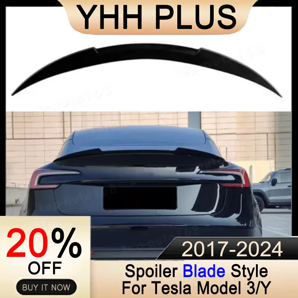 Rear Door Tail Trunk Wing Spoiler ABS Carbon Fiber Look For Tesla Model 3/Y 2017-NOW Accessories Model3 Highland 2024 Auto Parts