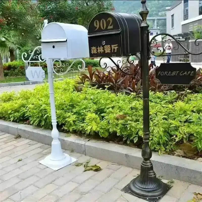Mailboxes Outdoor Garden European Villa Retro Community Letter Box Wrought Iron Outdoor Rainproof Inbox Outdoor Floor Mailbox