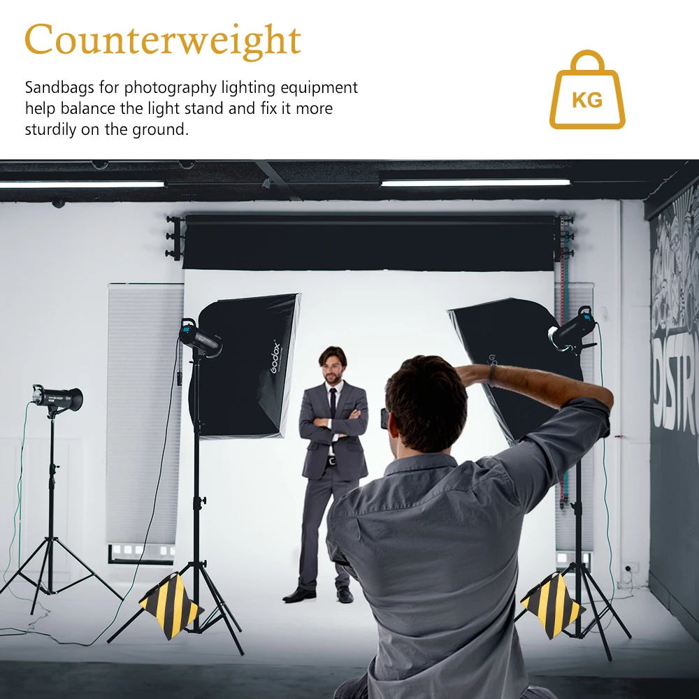 กระสอบทรายสีเหลืองและสีดำสำหรับถ่ายวิดีโอ STAN Studio มีซิปหลากสี