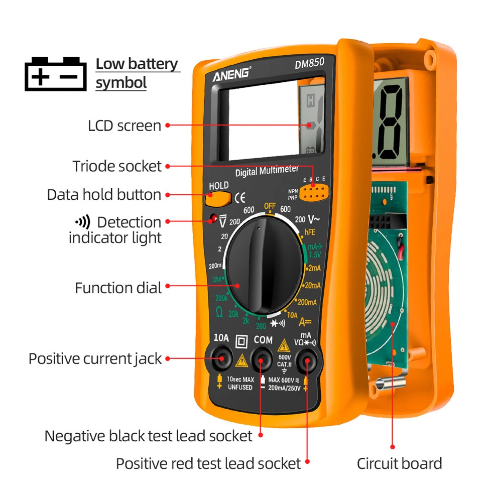 Digital DM850 Multimeter Professional 1999 Counts Multimetro Tester Voltage Current Amp Diodes Tester AC / DC Ohm Testers