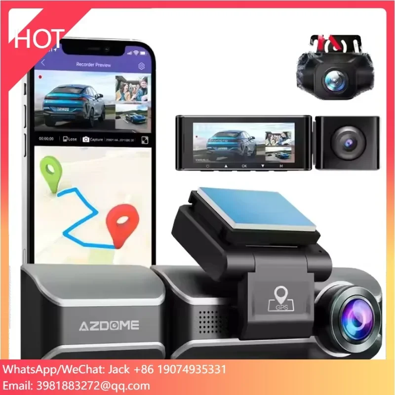 AZDOME Kotak Hitam Mobil Perekam Mengemudi Tiga Lensa Dengan Resolusi 4K+1080P+1440P Dilengkapi WIFI GPS Perekaman Trajektori