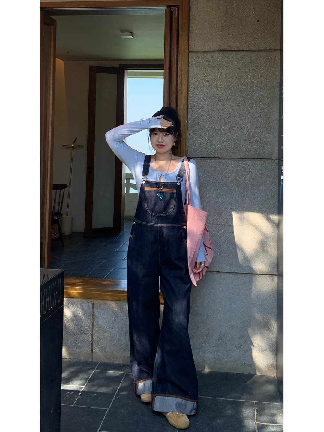 

Mimi High Waist Straight Leg Denim Overalls Casual Faion Button Detail plus Size Women's Spring Cotton Jeans Overalls