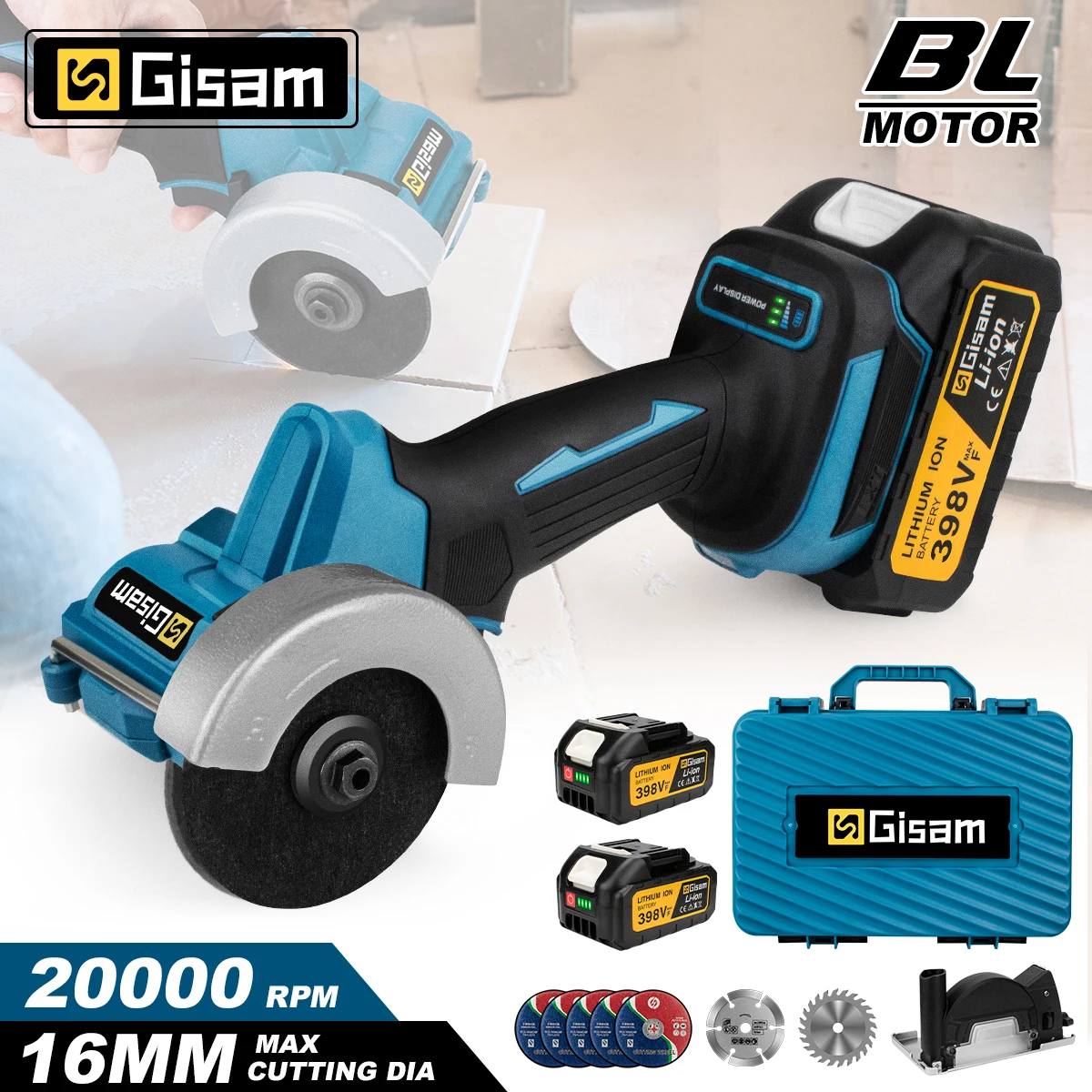 Gisam-amoladora angular eléctrica sin escobillas, máquina de corte, sierra Circular eléctrica inalámbrica, herramientas eléctricas para batería Makita de 18V, 76mm