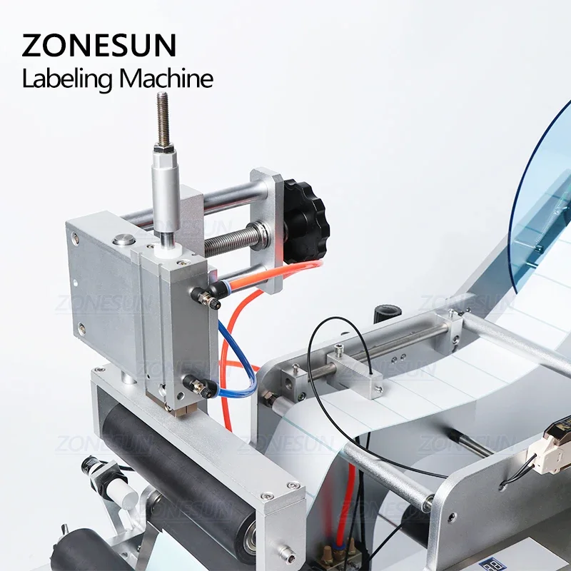 ZONESUN TB-80 Desktop Pneumatic Semi Auto Round Bottle Labeling Machine Glass Plastic Jar Wine Sauce Bottle Sticker Applicator