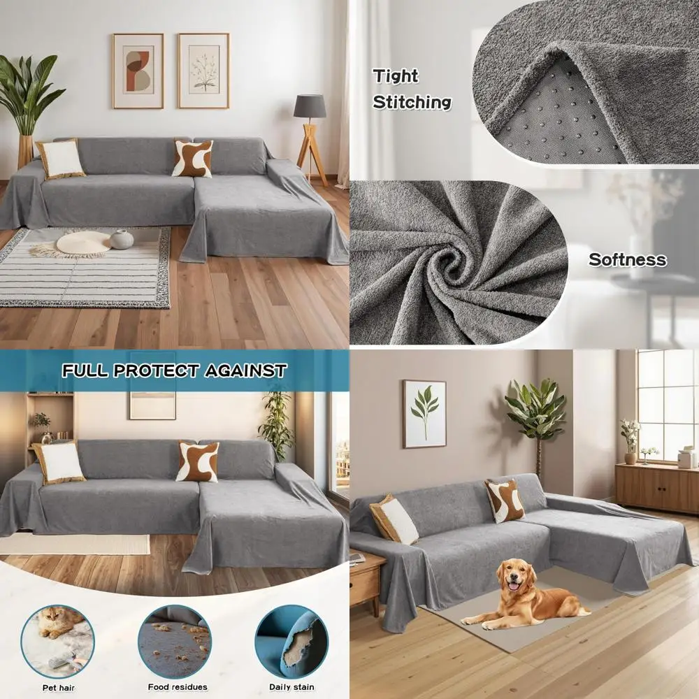 

MYSKY HOME Dog-Friendly Sectional Sofa Covers, 2-Piece Washable Couch Protectors for L-Shaped Sofas, Furniture Cover in Chai