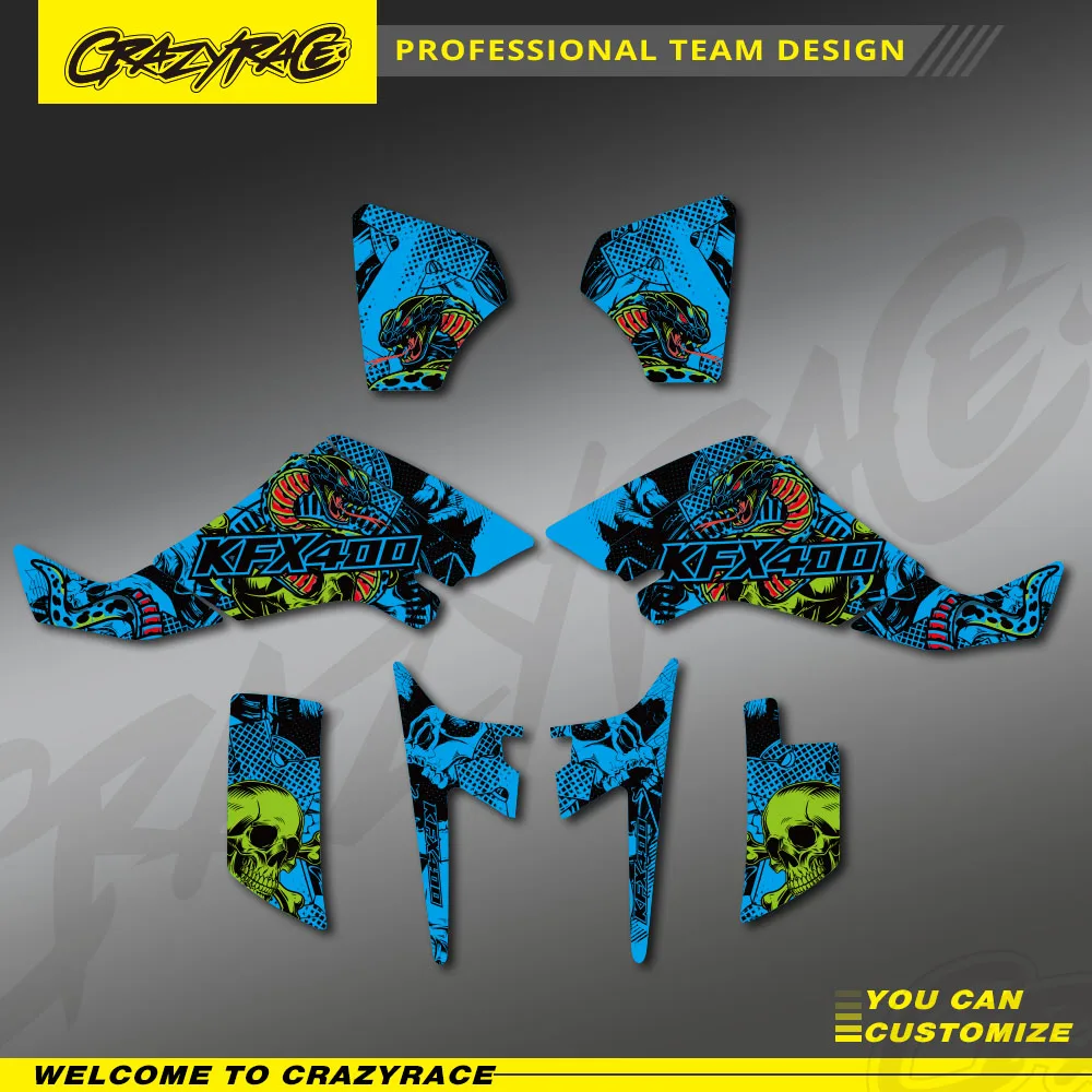 CRAZYRACE For Kawasaki KFX 2008 2007 2006 2005 2004 2003 ATV Full Fairing Graphics Background Decals Sticker Protector Custom