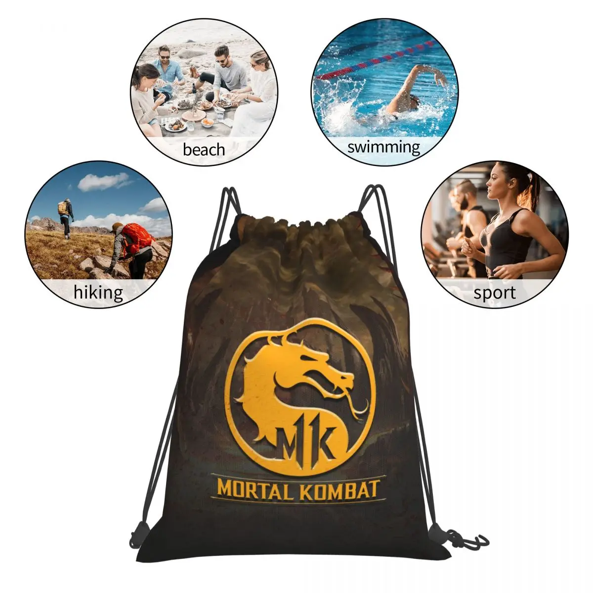 モータルコンバットロゴバックパックファッションポータブル巾着バッグ靴バッグブックバッグ旅行学生用