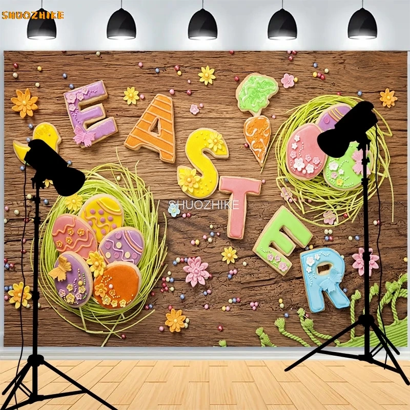 Pastel Happy Easter Day Photography Backdrops Prop With Bunch Eggs Pumpkin Rabbit Children Portrait Party Photo Background ES-07