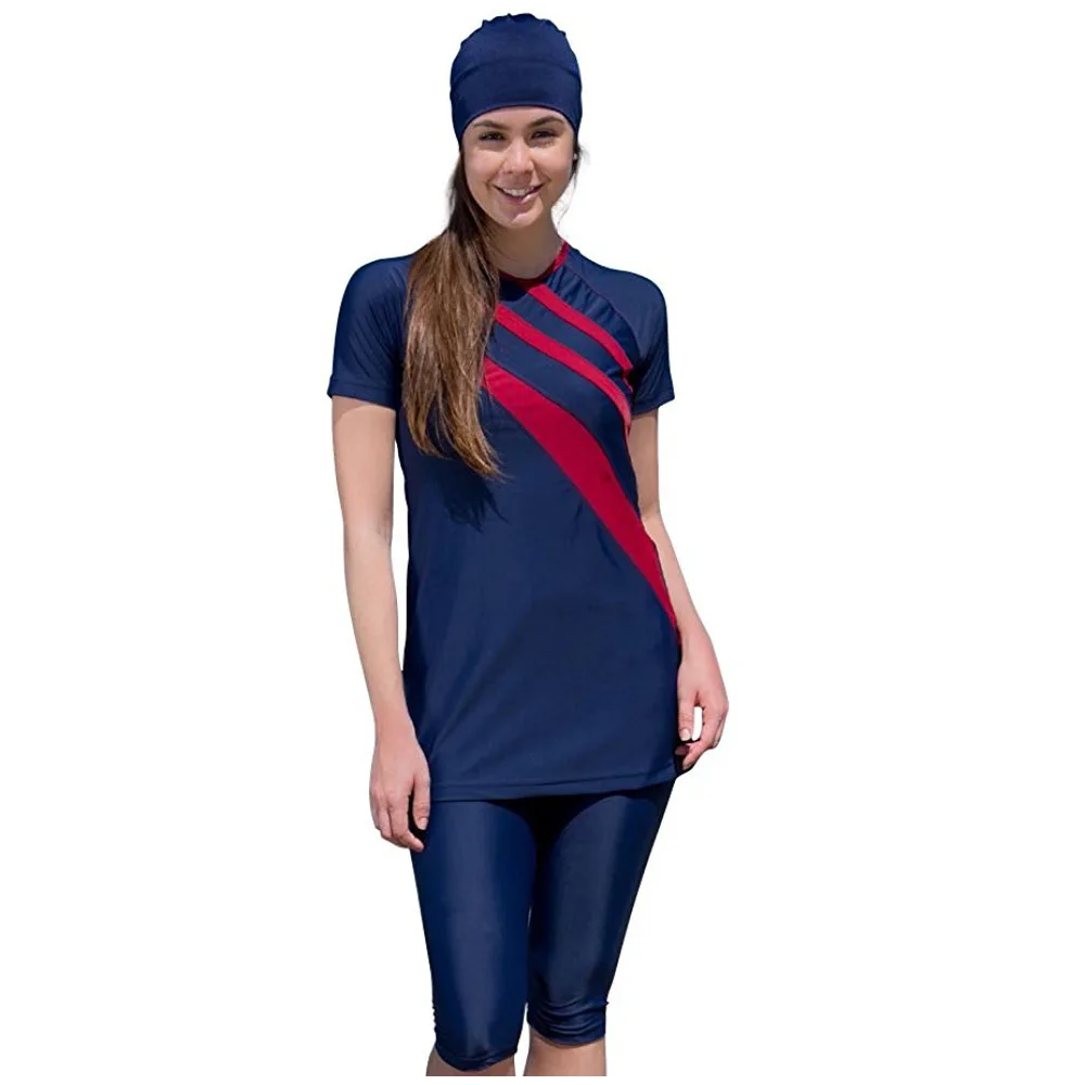 

2025 NEW Swimwear Women Conservative Short Sleeved Patchwork Swimsuit Beach Swimsuit Sun Protection Beach Suit Europe America