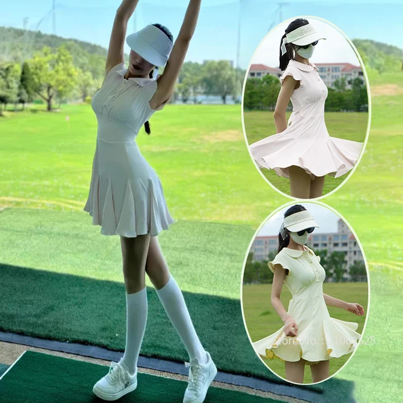 2024 Golf Blooming Dress Women Summer Korean POLO Shirt Dresses Golf Ladies Slim Sports Skirt Ruffle Sleeve Clothing with Ribbon