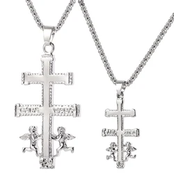 Catholic Caravaca Crucifix Orthodox Russian Cross Necklace Pendant With Cherub Angel Best Christian Necklace Jewelry Gifts
