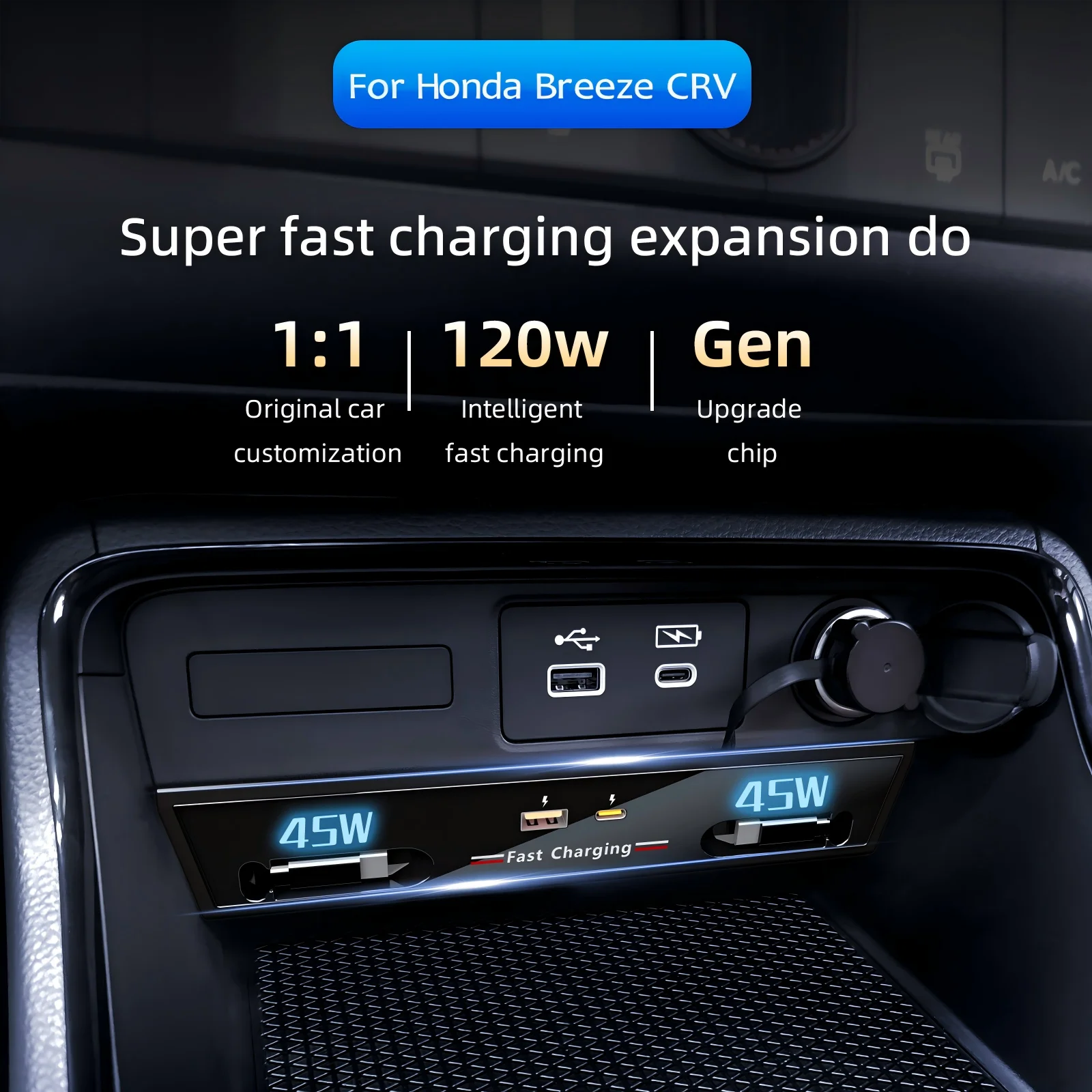 

2023-2025 для Honda CRV автомобильное быстрое зарядное устройство док-станция 130 Вт прикуриватель разветвитель USB конвертер